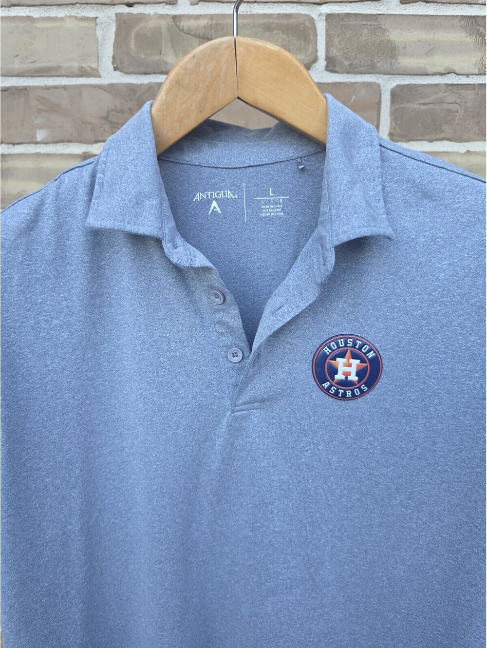 Houston Astros Antigua Polo Shirt Mens Large Gray MLB Golf Performance Logo